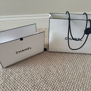 CHANEL White Paper Shopping Bag & Box Set - Black Logo